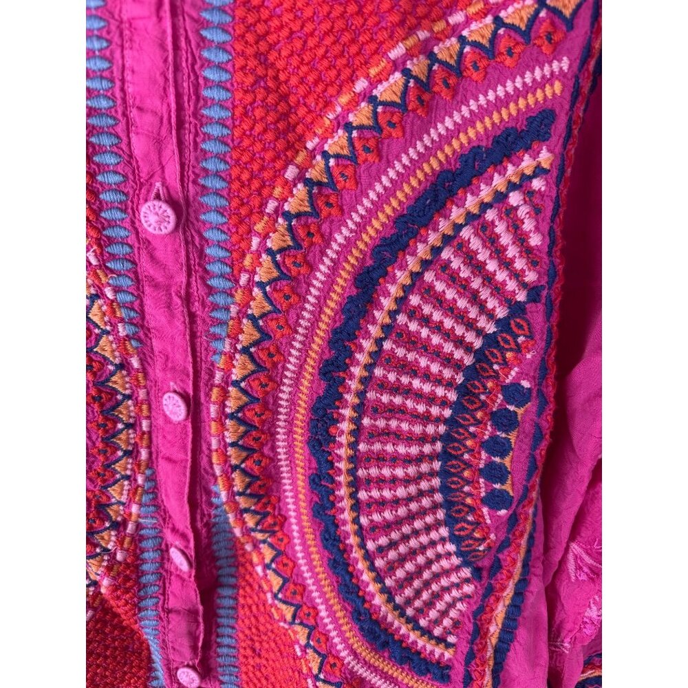 Johnny Was The Audrey Mandarin Collar Embroidered Shirt in Fuchsia Size M NWT - Picture 6 of 7